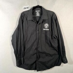 Jagermeifter Deer Cross Shirt Mens XL Black Cotton Spellout Patch Logo Button Up